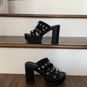 Black Studded Platform Heels